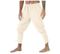 Medieval Trousers Men's Linen Viking Pirate Fancy Dress Victorian Pirate Trousers with Pockets Gothic Steampunk Sports Trousers Classic Retro Fabric Trousers Lightweight Leisure Trousers for Halloween