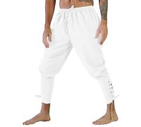 Medieval Trousers Men's Linen Viking Trousers Men's Renaissance Pirate Trousers with Drawstring and Pockets Victorian Fabric Trousers Gothic Steampunk Lightweight Sports Trousers Cosplay for Halloween