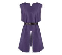 Medieval Tunic Men's Renaissance Sleeveless Viking Shirt Renaissance Knight Tunic Viking Top Cosplay Vintage Performance Costume Cotton Fashion Gown with Belt, O Dark Purple, L