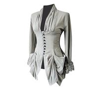 Medieval Victorian Blouse Women's Ruffle Blouse Medieval Lace Shirt Gothic Blouse for Party Top Lolita Long Sleeve Vintage Baroque Top Steampunk Renaissance Blouses, gray, M
