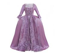 Medieval Victorian Dress with Ruffle Trim, Renaissance Ball Gown with Mutton Sleeves, Vintage Evening Prom Dress for Royal Ball Court Halloween Party (Purple, XS)