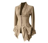 Medieval Victorian Women's Ruffle Blouse - Gothic Lace Shirt for Party Top - Lolita Long Sleeve Vintage Baroque Steampunk Renaissance Top, Khaki, XXL