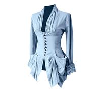 Medieval Victorian Women's Ruffle Blouse - Gothic Lace Shirt for Party Top, Lolita Long Sleeve Vintage Baroque Steampunk Renaissance Top, Sky Blue, M