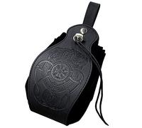 Medieval Viking Belt Pouch Black Faux Leather Belt Bag Retro Portable Drawstring Purse Renaissance Dice Bag for LARP Ren Faire