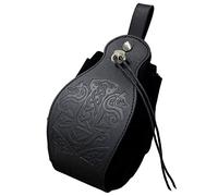 Medieval Viking Belt Pouch Black Faux Leather Belt Bag Retro Portable Drawstring Purse Renaissance Dice Bag for LARP Ren Faire