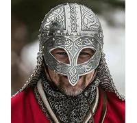 Medieval Viking Chainmail Mask Helmet Etched Nasal Norman Chainmail Armor Helmet Roman Knights Wearable Mask LARP Warrior Cosplay Halloween