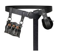 Medieval Viking Faux Leather Belt Bag with 3 Cork Potion Vials Drawstring Pouch Potion Bottles Renaissance Accessories, Black, L, Medieval Belt