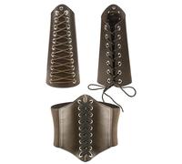 Medieval Viking Leather Arm Bracer Gauntlet and Armor Belt Set Retro Punk Knight Cosplay Wrist Band and Waistband Adjustable Wide Bracer Arm Cuff Halloween Costume Fancy Dress Up Prop for Men Women