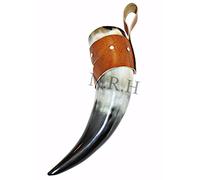 Medieval Viking Norwegian Drinking Horn Replica with Brown Leather Holder
