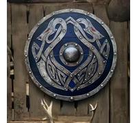 Medieval Viking Round Shield, Nautical Replica Armor with Wood & Steel Bird Design, Larp Warrior Shield for Halloween, Templar & Norse Decor #5
