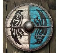 Medieval Viking Round Shield, Wood & Steel LARP Replica Armor with Bird Design for Halloween, Templar, Norse Decor - Cosplay Warrior Shield(1#)