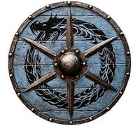 Medieval Viking Shield with Dragon Design, 22 inches, Wood Construction, Battle-Worn Grey and Black