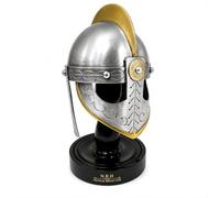 Medieval Viking Valas Guards Armour Mini Helmet with Wooden Stand - Antique Replica Beowulf Helmet for Office & Home Decor, Desk Display Collectible Gift Items