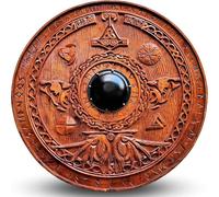 Medieval Vikings Era Full Adult Size 24 inch Warrior Shield Handmade Natural Wood Carved Battle Play Halloween Cosplay (Leif Erikson)