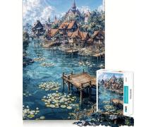 Medieval Village by The River Jigsaw for Teenagers 1000 Pieces Calm Daily Fine Cut Joyful Challenge (38x52cm)