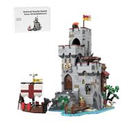 Medieval Village Kit, DIY Coastal Market Architectural Model - Village Market with Boat, Weapons and Interior Decoration, Expandable with Other Medieval Models (1321 Pieces)