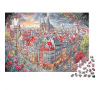 Medieval Village Paper Amsterdam Canal Houses at Sunrise Jigsaw Puzzle Set for Adults Educational Gift Relaxing Activity 52x38cm/1000pcs