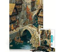 Medieval Village Scene with Stone Bridges Puzzle for Teenagers 1000 Pieces Sharp Brain Decompress Family Bond Birthday Idea (50x75cm)