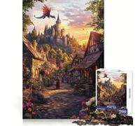 Medieval Village Sunset Teenagers 1000 Piece Jigsaw Puzzle Recall Enhancer Indoor Play Pattern Build Room Art (50x75cm)