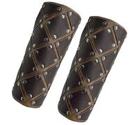 Medieval Vintage Faux Leather Bracers,Viking Gauntlet Wristband,Wide Mercenary Arm Guards,Renaissance Knight Arm Cuff Armor for LARP (Brown B)