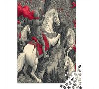Medieval Warrior And Knight on White Horse Jigsaw Puzzles. 70x50cm/1000pcs Whimsical Challenge Toy for Educational Games Gifts