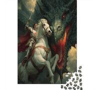 Medieval Warrior in Armor Bravely Fights A Ferocious Dragon Puzzle 70x50cm/1000pcs Erwachsene Puzzle,Home Decor