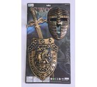 Medieval Warrior Playset with Shield, Sword and Mask, Bronze and Gold Finish, Ages 3+