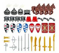 Medieval Weapons Pack for Knight Figures, Medieval Knight Weapon Package Accessory Kit Includes Helmsd, Armor, Shield, Capes Barding, Horses Compatible with Large Brands (A)