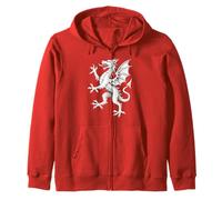 Medieval White Dragon Rampant England Heraldic Mythical Zip Hoodie
