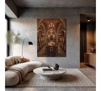 Medieval Winery Architecture Unframed Canvas Wall Art For Living Room, Brown Modern Artwork, Country Barrels Long Table Decoration Prints, Canvas Painting Pictures For Bedroom Hallway, 24X35 Inch