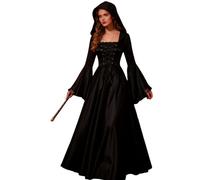 Medieval Witch Costume | Gothic Renaissance Dress-up - Halloween Costumes Witch Dress Set | for Haunted House Cosplay Event Theater Escape Room Friends Sisters Mother