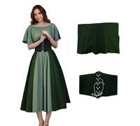 Medieval Women Dress with Pirate Corset Belt,Victorian Renaissance Dress,LARP Costume Dress for Halloween,Comic-Con,Theme Party (Deep Green, XL)