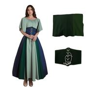 Medieval Women Dress with Pirate Corset Belt,Victorian Renaissance Dress,LARP Costume Dress for Halloween,Comic-Con,Theme Party (Green, L)