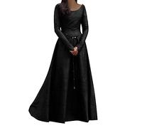 Medieval Women's Long Sleeve Dress with Round Neck - Women's Evening Dress with Belt Classic Gothic Solid Colour Chic and Glamour for Halloween Party Victorian Renaissance Court, Black, M