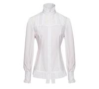 Medieval Women's Long Sleeve Shirt Mao Collar Pleated Lace Up Chic and Elegant Vintage Gothic Victorian Style Solid Colour Blouse Renaissance Comfortable Fit for Halloween