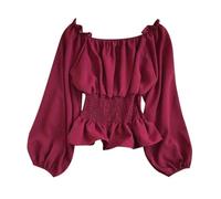 Medieval Women's Off Shoulder Shirt - Gothic Long Sleeve Steampunk Chic Court Vintage Tunic Solid Colour Renaissance Victorian Halloween Carnival Cosplay Casual Short Top, brick red, S