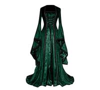 Medieval Women's Plus Size Dress, Vintage Princess Dress Trumpet Sleeve Contrast Colours Victorian Court Dress Square Collar Lace-up Cross Renaissance Punk Dresses for Gothic Party, Green, XXXXXL