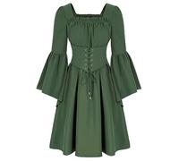 Medieval Women's Renaissance Dress, Long, Gothic Dresses, Lace, Retro Maxi Dresses, Tied Waist, Trumpet Sleeves, Party Dress, Off-the-Shoulder Colourblock Cottagecore Dresses, Medieval
