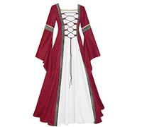 Medieval Women's Retro Trumpet Sleeve Renaissance Dress with Laces Halloween Costume Vintage Victorian Party Carnival Courtyard Steampunk Gothic Cosplay