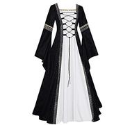 Medieval Women's Retro Trumpet Sleeve Renaissance Dress with Laces Halloween Costume Vintage Victorian Party Carnival Courtyard Steampunk Gothic Cosplay