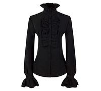 Medieval Women's Shirt with Pleated Collar, Women's Long Sleeve Solid Colour Vintage Chic Shirt for Gothic Steampunk Renaissance Top Cosplay Court Halloween Casual Slim Fit Tunic