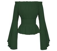 Medieval Women's Strapless Shirt, Gothic Bell Sleeve Top, Steampunk Off-Shoulder Plain Court Retro Tunic for Renaissance Victorian Court Halloween Carnival Cosplay Medieval Shirt