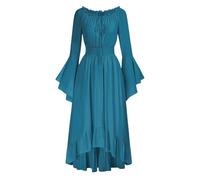 Medieval Women's Vintage Dress Long Sleeve Trumpet Off Shoulder Casual Fluid Cut Ruffle Hem Victorian Renaissance Gothic Cosplay Chic Court Halloween Dress