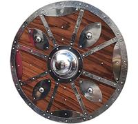 Medieval Wooden & Steel Shield Wall Decor - Viking Style Battle Shield Replica with Metal Boss - Handcrafted Armor Wall Hanging for Home, Office, Bar, LARP & Cosplay Display - Vintage Warrior Décor