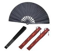 Medifier 2 Pack Big Folding Hand Fan - Vintage Retro Nylon-Cloth Chinese Kung Fu Tai Chi Hand Fans for Men/Women, Perfect for Festivals, Dance, Performances, Gifts, and Decorations Black