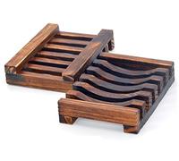 Medifier 2 Pcs Hand Craft Natural Wooden Soap Dish Bathroom Wooden Soap Case Holder for Sponges, Scrubber, Soap (Vertical Style)