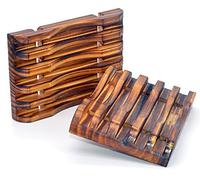 Medifier 2 Pcs Hand Craft Natural Wooden Soap Dish Bathroom Wooden Soap Case Holder for Sponges, Scrubber, Soap (Horizontal Style)