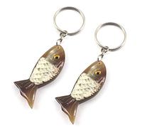 Medifier 2Pcs Cute Ox Horn Engraved Animal Fish Key Ring Pendant Charms Keychain Key Ring Pendant for Men Women Girls Car Bag Backpack Handbags Creative Gift