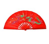 Medifier Chinese Kung Fu Tai Chi Fan Arts Dance/Practice Performance Bamboo Folding Fan Dragon And Phoenix red background