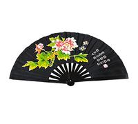 Medifier Chinese Kung Fu Tai Chi Fan Arts Dance/Practice Performance Bamboo Folding Fan Peony flower black background